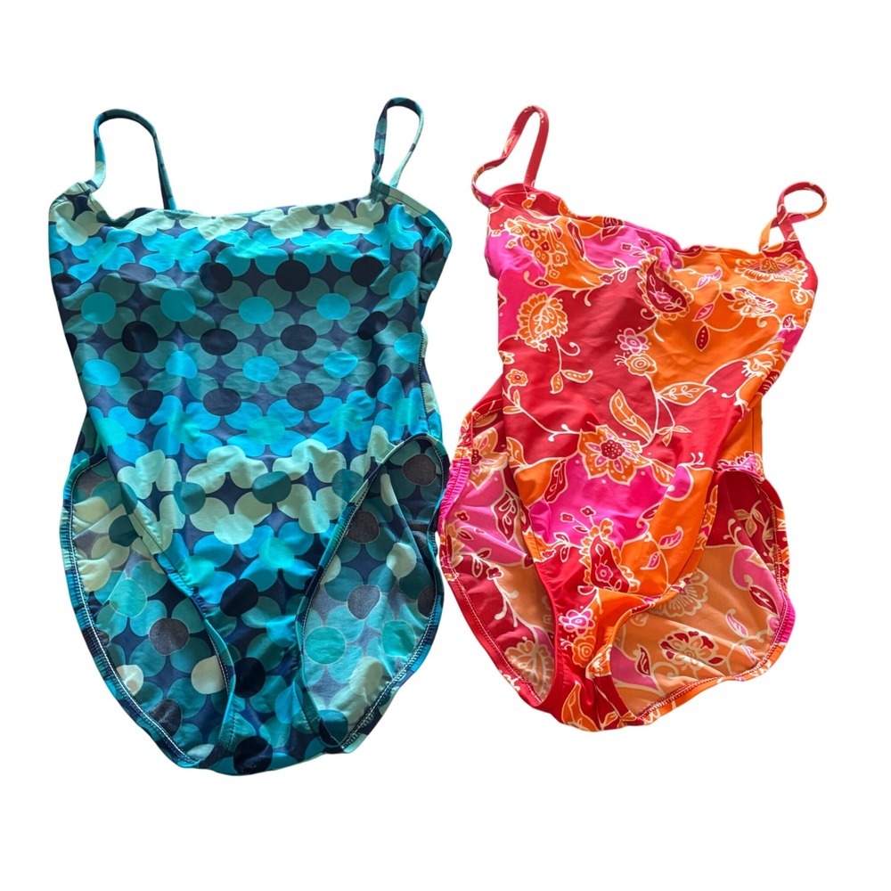Cole of California 2 Pack Vintage One Piece Swimsuits Blue Floral Pink 34C